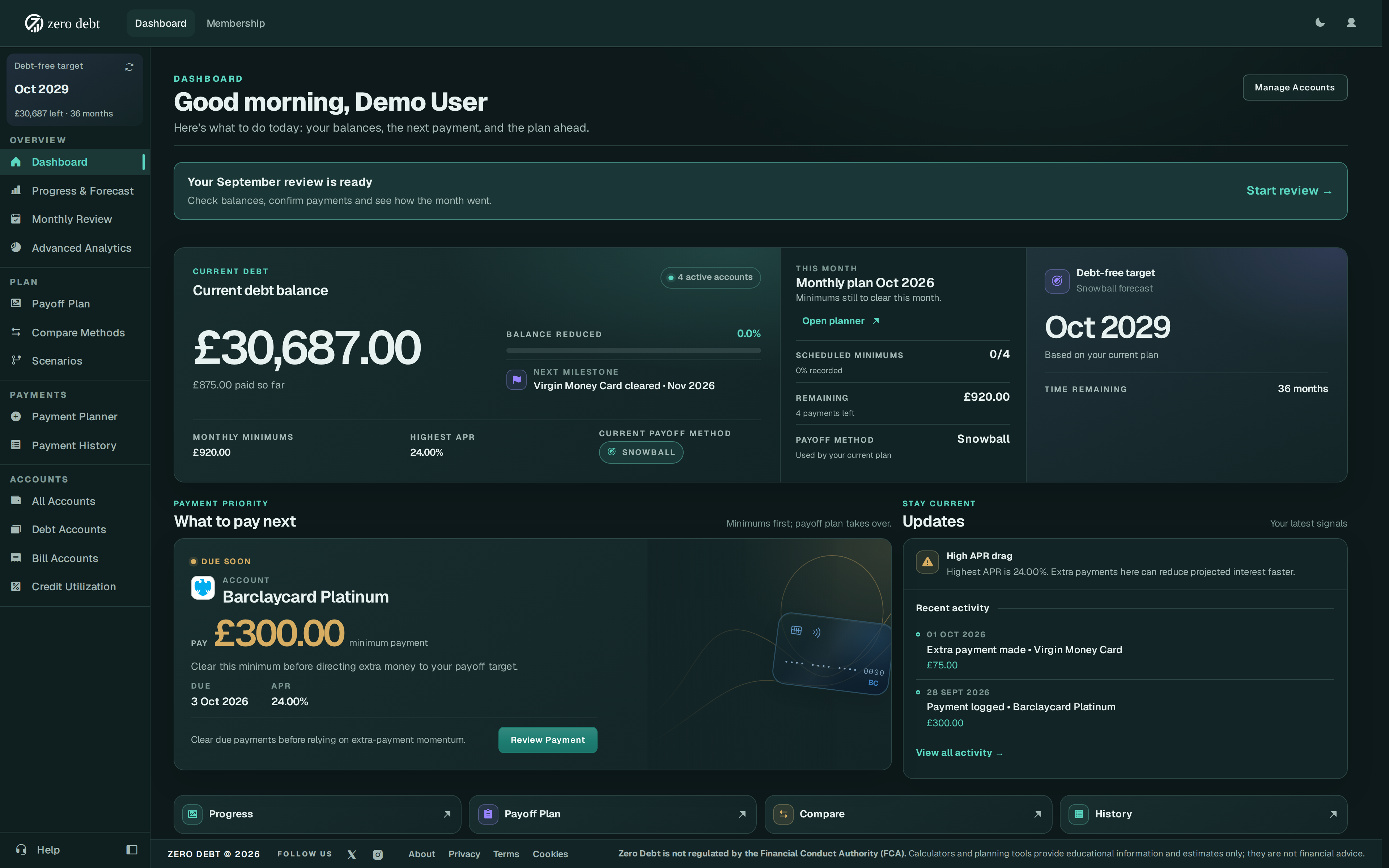 Zero Debt dashboard preview